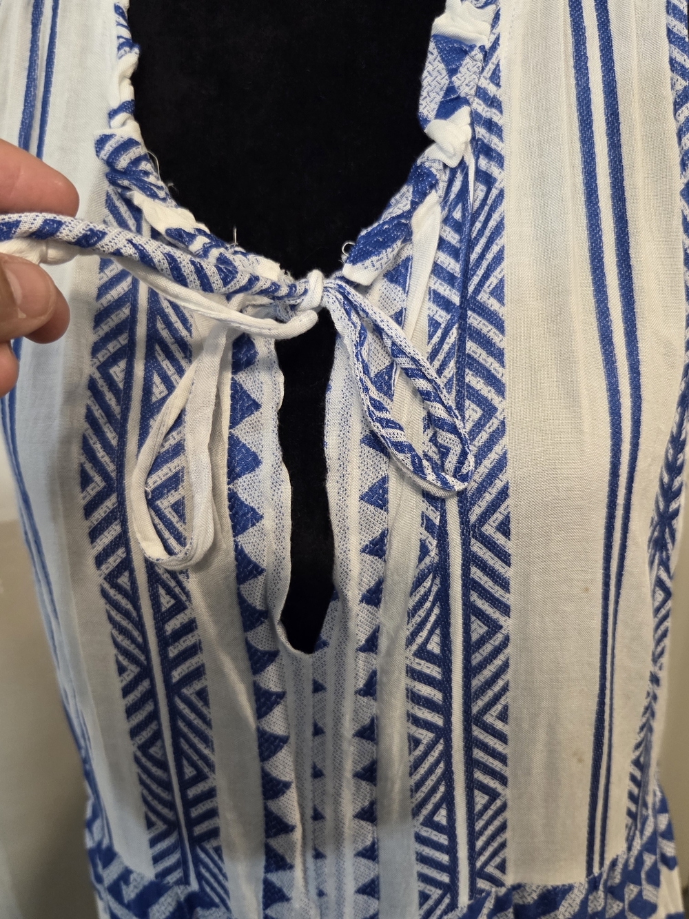 Goa Beachwear Japna Dress Maxi Striped White Blue Sleeveless V-Neck Beach Summer - Picture 6 of 14